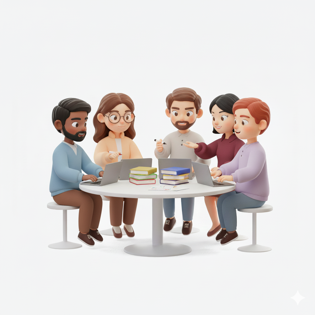 A group of teachers collaborating around a table